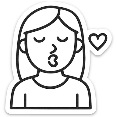 Make this icon of a young woman with light brown, straight hair giving a kiss to the screen even more minimalistic, with fewer lines and simplified features, no background. sticker