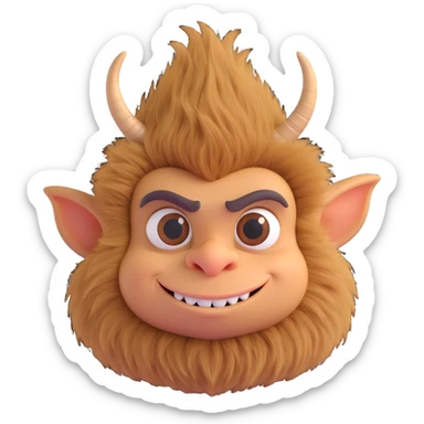 tan furry troll, 3d style, bushy eyebrows, small horns sticker