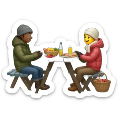 people having picnic in winter clothes sticker