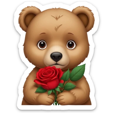 Cute bear with sad  puppy dog eyes holding roses   🥹with this emoji expression  sticker