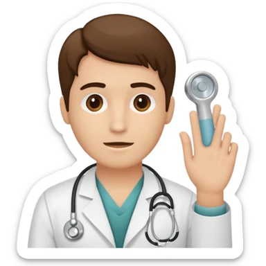 Radiografía de mano sostenida por un médico sin estetoscopio bata blanca  piel clara cabello café obscuro hombre sticker