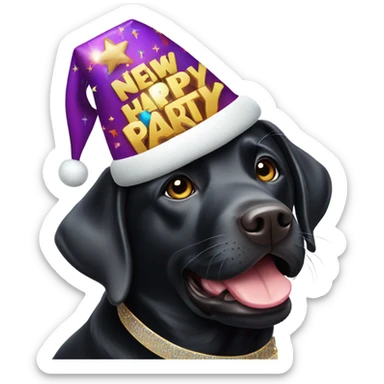 Black Labrador with new years party hat sticker
