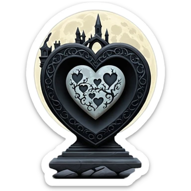 gothic heart with a moonlit graveyard sticker
