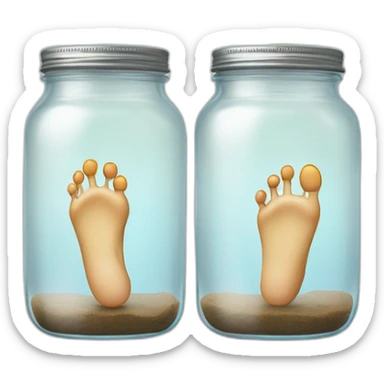 two human feet right and left outside of an empty glass jar between them sticker