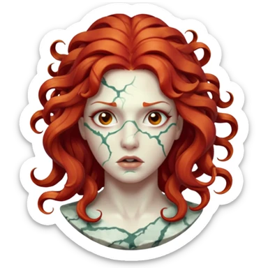 white cracked marble statue head medusa red hair marble sticker