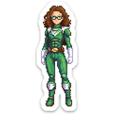 green power ranger, white girl with curly brown hair and glasses sticker