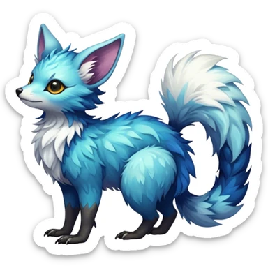 Epic Feral Rare Fantasy shiny cool fluffy Vernid-Trico-species-hybrid-animal by LiLaiRa, random markings, tufted tail, tufted ears, full body sticker