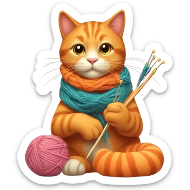 orange cat knitting a scarf sticker