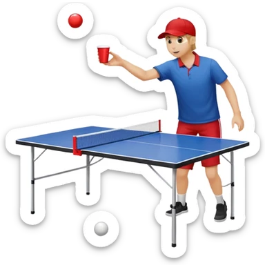 Beer pong table with somebody throwing a ping-pong ball into a red plastic cup sticker