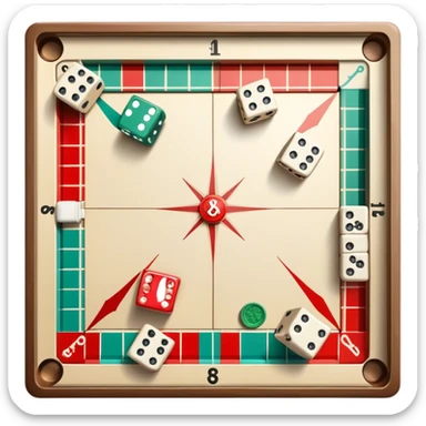 A photorealistic icon featuring a backgammon board with dice, a Monopoly board with money and property cards and a Game of Life spinner. The design captures the detailed textures of the boards, pieces, and accessories. Transparent background. sticker