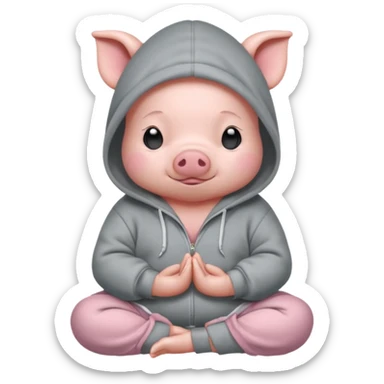 a cute baby pig in an oversized hoodie meditating sticker