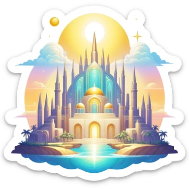 Epic divine complex detailed iridescent gradients white golden bright light solarpunk sunny aesthetic-scenery sticker