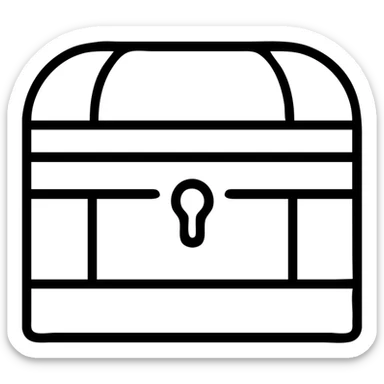 a weathered, worn, and grungy parchment styled red treasure chest with vintage feel sticker