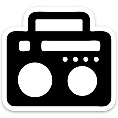 A boombox in a black filled icon style, with a modern design. sticker