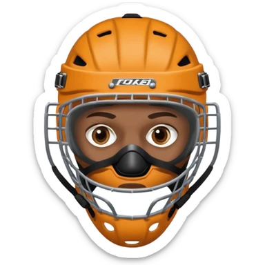  black Hockey player who have  a goalkeeper mask which have small holes sticker