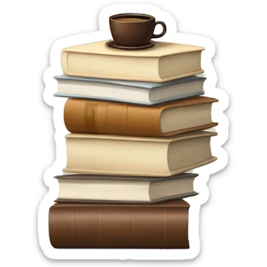 stack of neutral books with coffee sticker