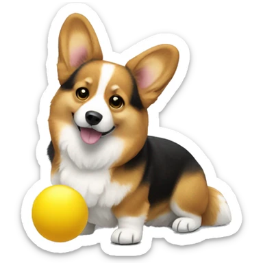 Fluffy corgi with yellow ball sticker