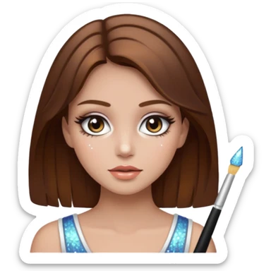 Girl with brown hair with sparkly white eyeshadow sticker