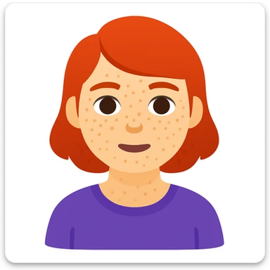 Add freckles to the girl's face, keep short red hair and flat chest, in a general emoji style illustration. sticker