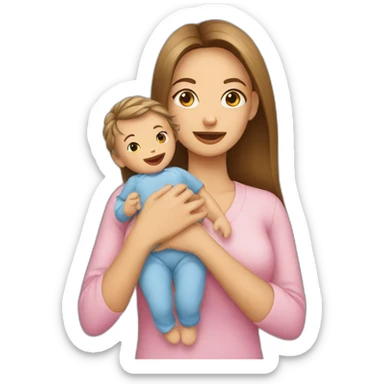 Young woman babysitter with newborn sticker