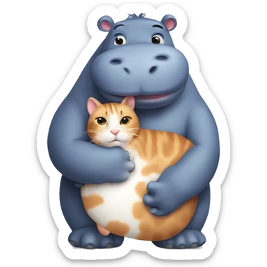 a hippo who is hugging a cat  sticker