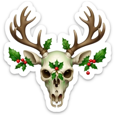 Deer skull with holly on antlers sticker