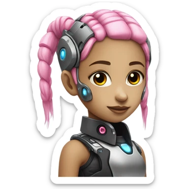 cyborg girl, pink hair, robot body, gynoid, twintails, cyberpunk, black collar sticker