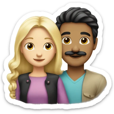 Blonde girl and boy with black hair and moustache hugging  sticker