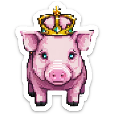 cute anime style pig with a golden crown, inspired by Technoblade, made out of Minecraft blocks, blocky and pixelated, expressive and charming sticker