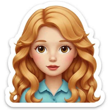 white american girl with strawberry blonde super long wavy hair, blushed cheeks sticker