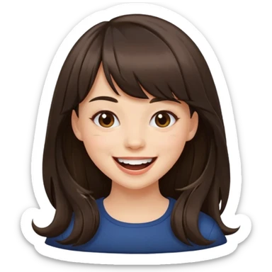 Gorgeous brunette girl with swoop bangs and long hair having fun, laughing sticker