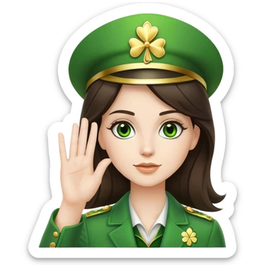 white brunette giving a salute wearing green for st paddy’s day sticker