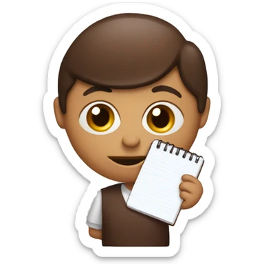 Create an animated, oval-shaped chocolate truffle with expressive eyes, holding a notebook and ready to take an order! sticker
