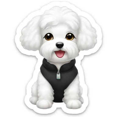 A cute and happy bichon frise with a hair in a bun black hair woman at the airport  sticker