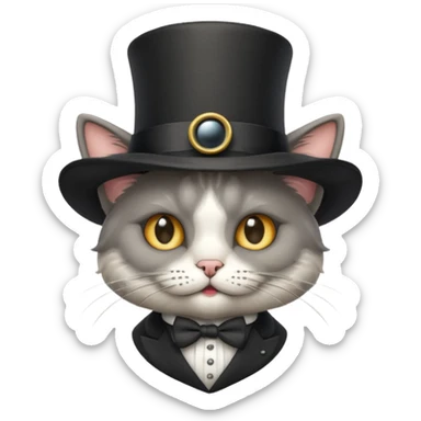 A cute cartoon-style emoji of a cat wearing a top hat and monocle, looking sophisticated sticker