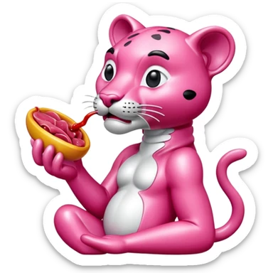 jeff koons style pink panther eating meat sculpture  sticker