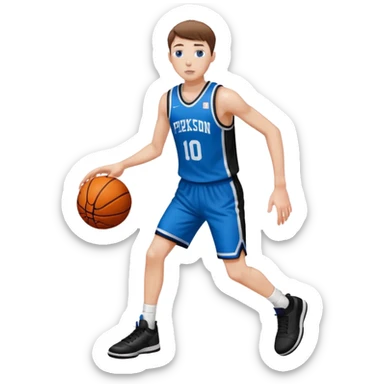 Tall, white, skinny, playing basketball, brown short hair, blue eyes, wearing black uniform
 sticker