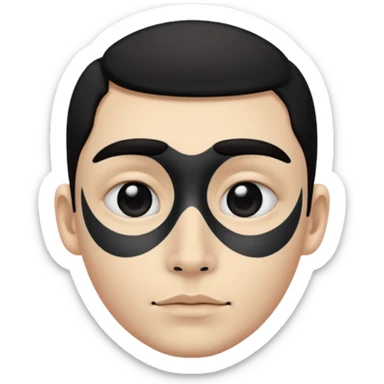 he has all black face but in the middle and nose part is white sticker