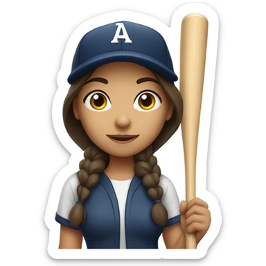 Brunette girl with baseball bat and cap sticker