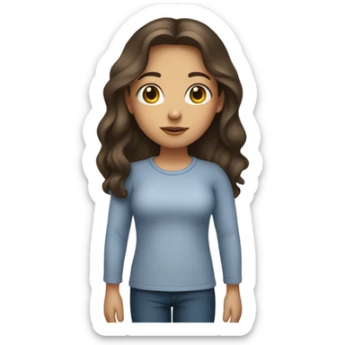 A girl with Sabrina longsleeve top, brunette long hair, lihat akun, round faced,  sticker