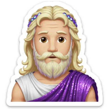 Jupiter, God of Sky from Roman Deities with long white blonde wavy hair and beard, purple sequin toga sticker