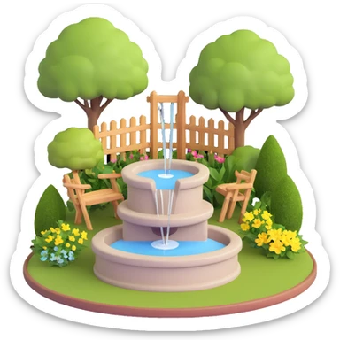 small garden with a water fountain sticker