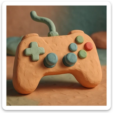 game controller, claymation animated icon style, soft pastel colors, visible fingerprints, playful look sticker