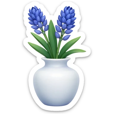 ChatGPT said:

A small white ceramic vase holding a delicate blue hyacinth with soft green leaves — simple, elegant, and calming in a cozy, minimalist style. sticker