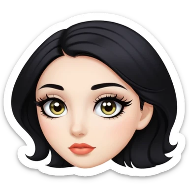 pretty girl with black hair, fair skin, makeup, and eyeliner sticker