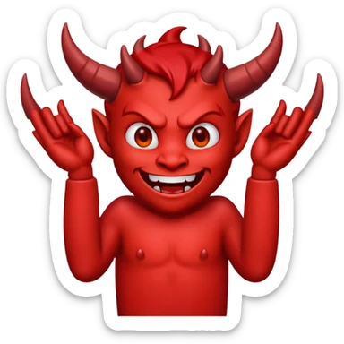un diablo feliz con unos dedos groseros en los lados sticker