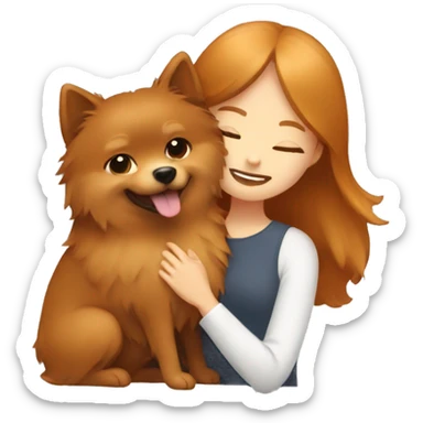 Brown highlighted girl hugging ginger Pomeranian sticker