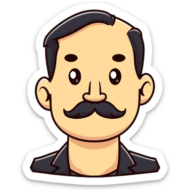 male character with oval-shaped flat-top head and bushy white mustache sticker
