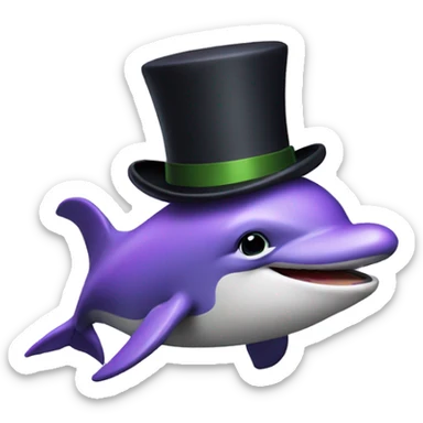purple dolphin wearing a top hat sticker