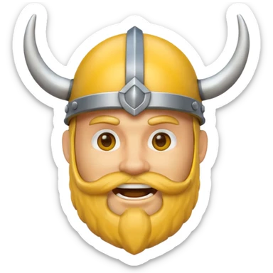 3D Viking emoji with a horned helmet, yellow round face, beard, smiling expression sticker